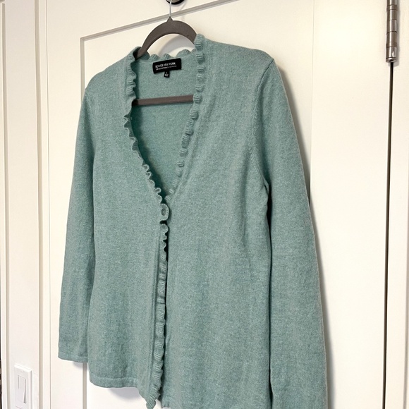 Jones New York Soft Green Cashmere Ruffled Cardigan - Picture 2 of 8